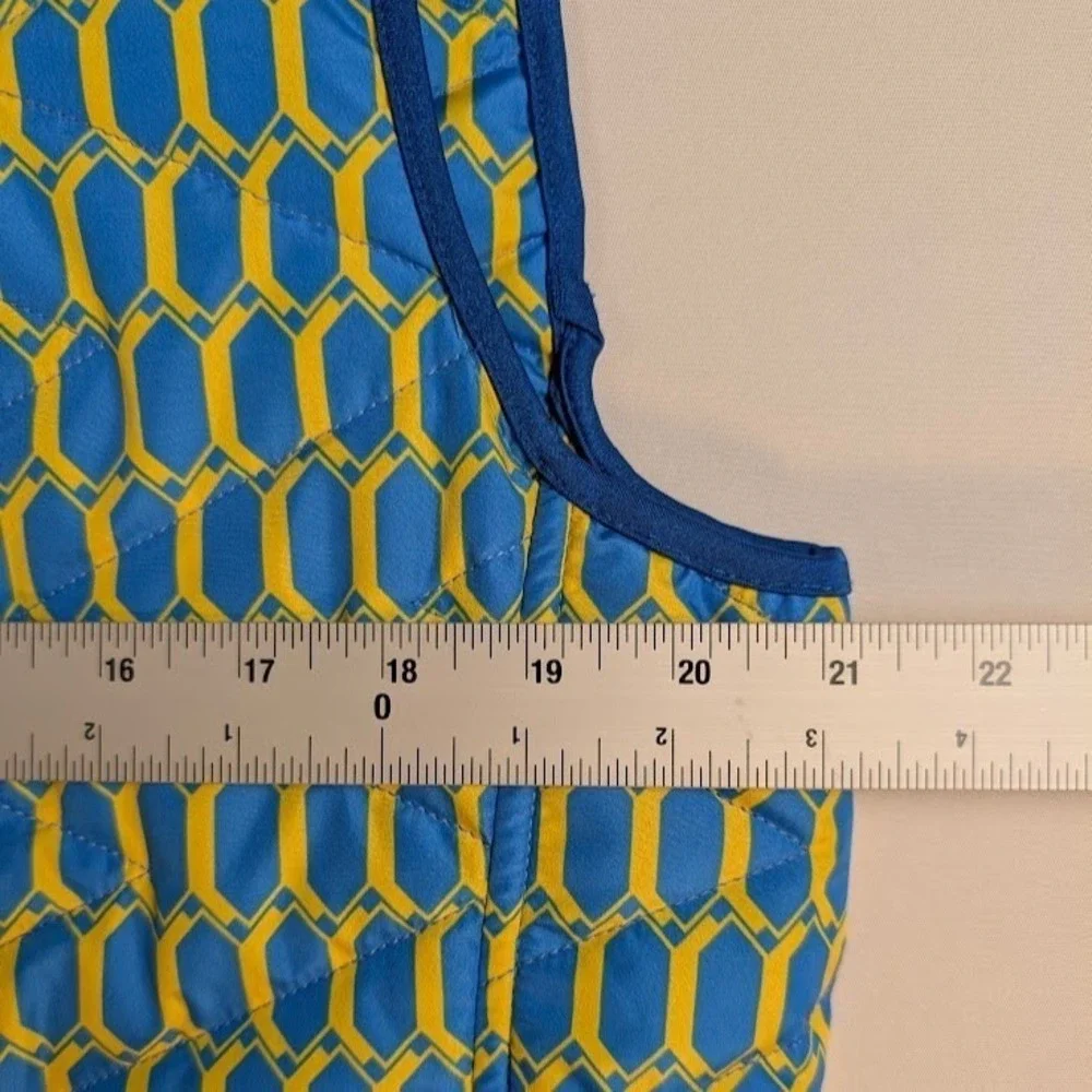 Kiton Quilted Vest Mens Size 42 / IT 52 Slim Fit Blue Yellow Geometric Italy